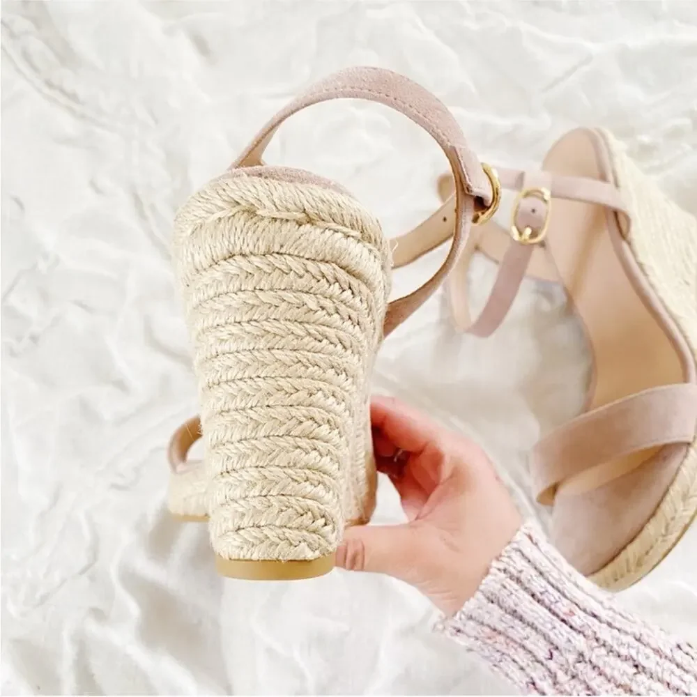 Stuart Weitzman Teddi suede espadrille wedge sandals Size 9.5